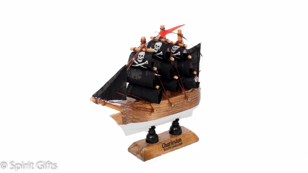 Small Pirate Ship Wood Hull Black Sails